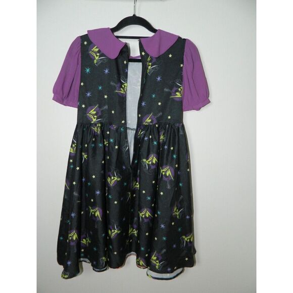 Unique Vintage Dress Size M Black Arden Pin Up Witch Print Babydoll Collared - Picture 8 of 13